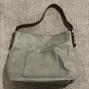 Gray Faux Leather Shoulder Bag